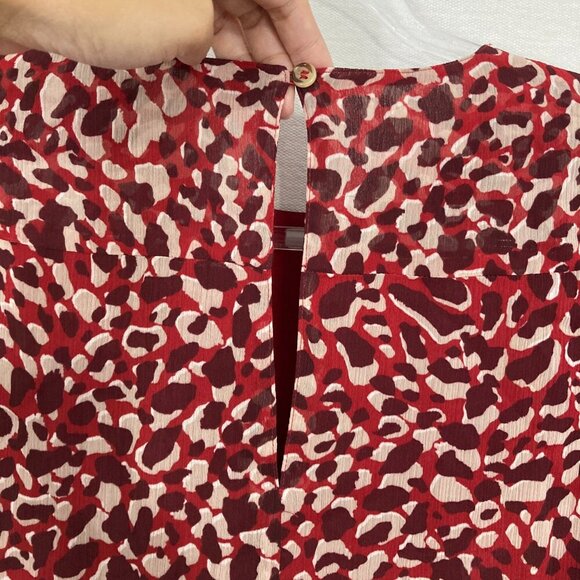 L.K.Bennett Red Burgundy Damiell Animal Print Round Neck Ruffle Hem Dress size 4 - Picture 12 of 14